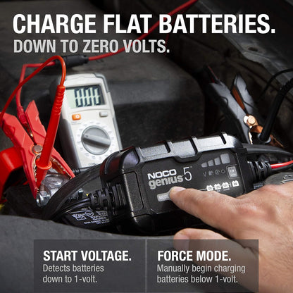 NOCO GENIUS5: 5A 6V/12V Smart Battery Charger – Automatic Maintainer, Trickle Charger & Desulfator with Overcharge Protection & Temperature Compensation – For Lead-Acid & Lithium Batteries