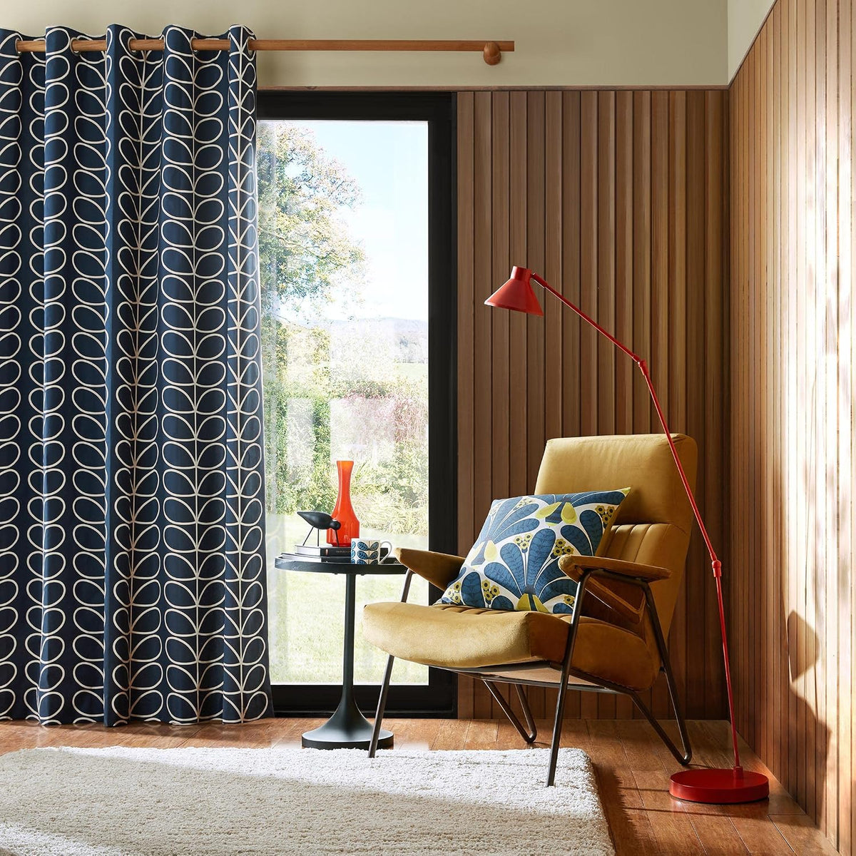 Orla Kiely Linear Stem Pair Lined Eyelet Curtains W117 x D183cm - Whale A