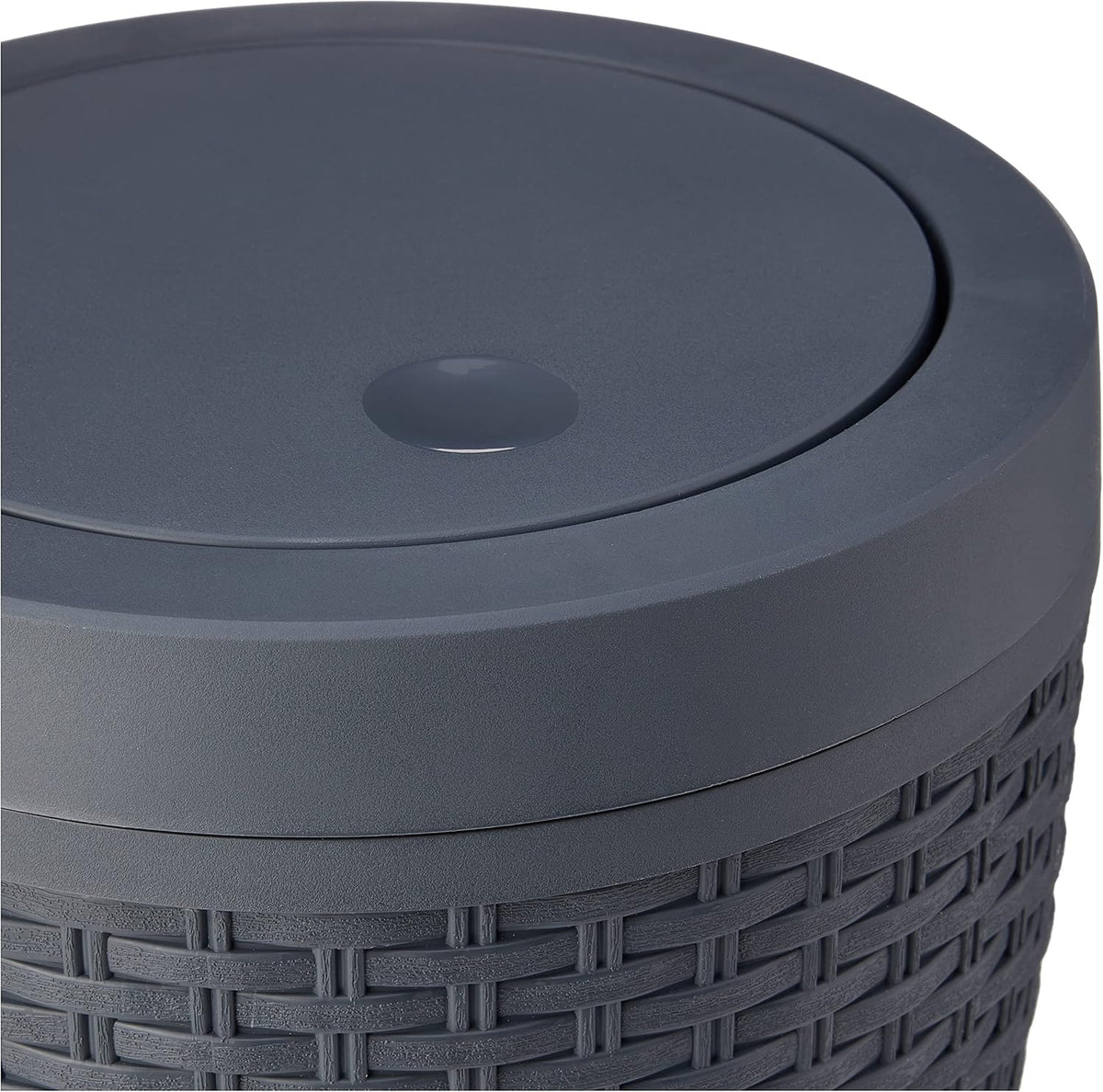 Addis Faux Rattan Round Swing Lid Bathroom Bin, Charcoal, 517488
