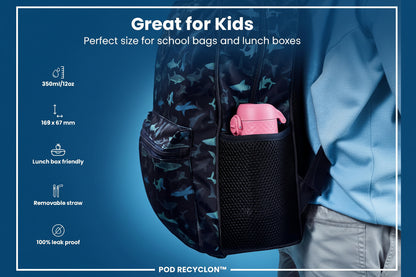 Ion8 Water Bottle Leak Proof & BPA-Free Drinking Bottle with Straw, Triple Lock Lid to Prevent Spills & Integrated Handle, Ideal for Little Hands & Lunch Boxes, Recyclon with Straw