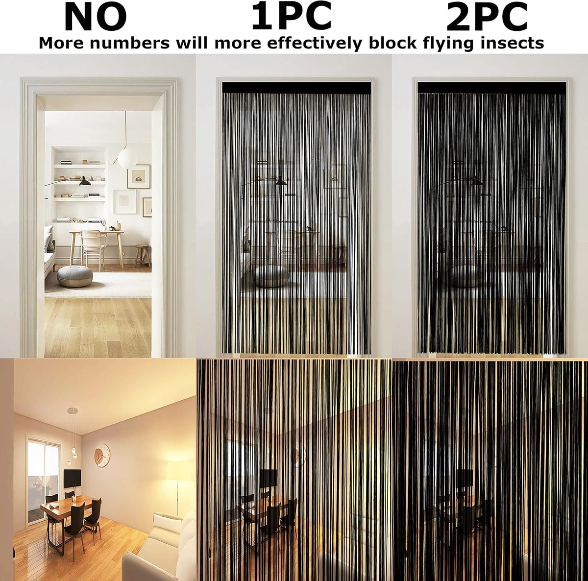 Taiyuhomes String Door Curtains Fly Screen Curtain For Window Decorations Living Room Doorways Crystal Plain Tassel (White, 90x245cm)