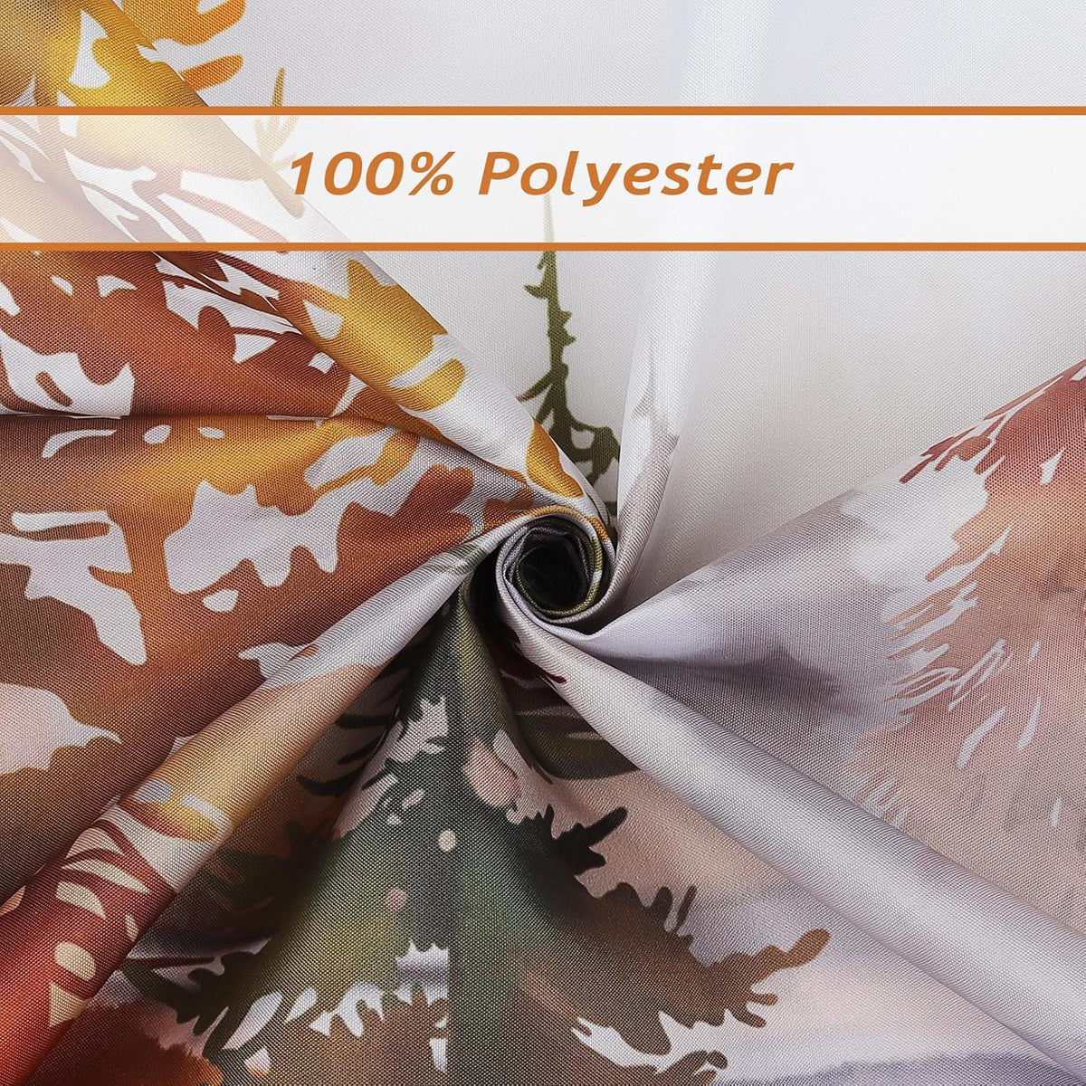 Bonhause Misty Forest Shower Curtain, Orange Pine Tree Woodland Nature Bathroom Curtain 180 x 180 cm Waterproof Mildew and Mould Resistant Polyester Fabric Bath Curtain with 12 Hooks