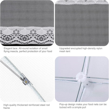 Homealexa 6 Pack Mesh Food Covers Pop Up, Reusable Food Net Covers (1 Extra-Large 24"×40" & 5×17"), Foldable Food Tent Fly Cover for Outdoor BBQ, Picnic, Garden Party, Cake, Fruit & Table Protection