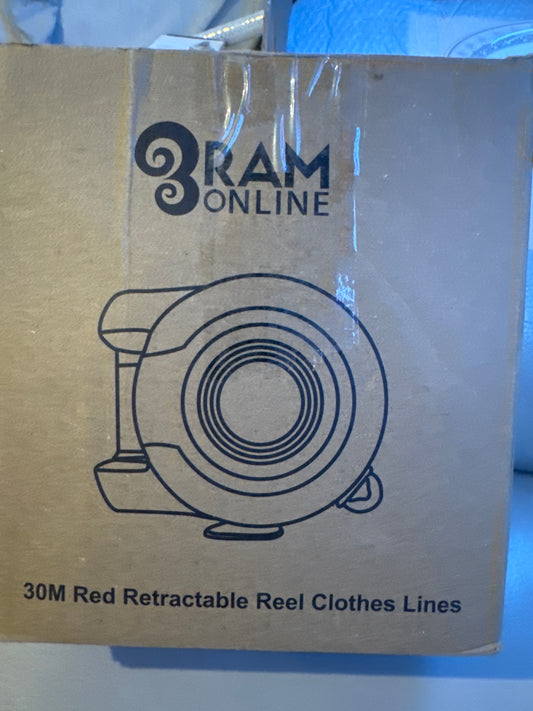 Ram® 30 metre Retractable Reel Clothes Lines Washing Line with Twin Cable - Wall Mounted Heavy Duty Clothes Dryer 2 x 15m Lines of Drying Space, Burgundy