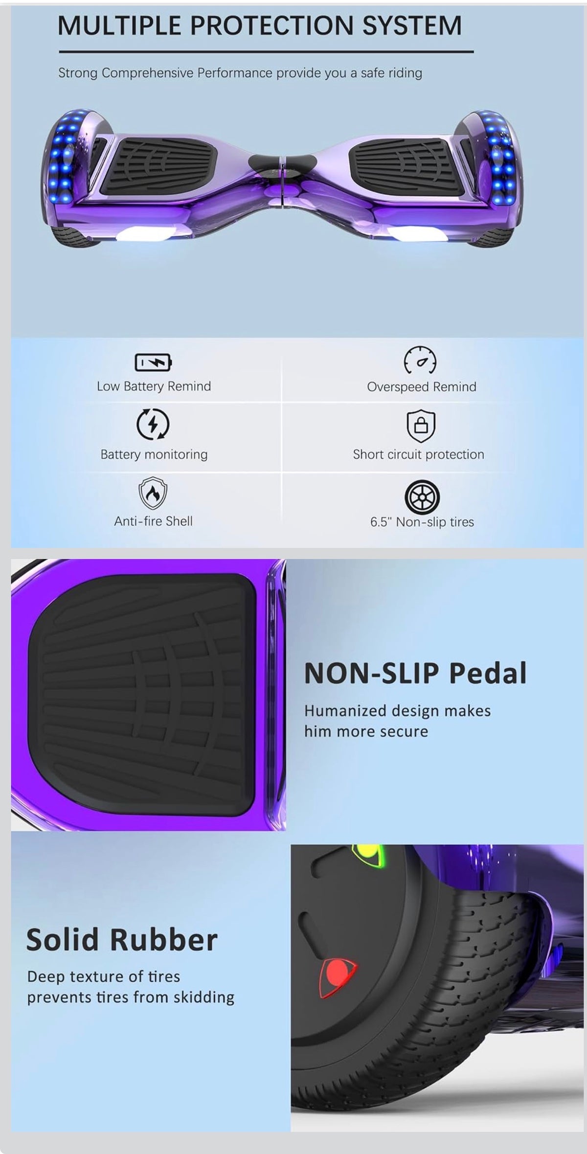 Hoverboards for kids 6.5 Inch, Quality hoverboards with Bluetooth Speaker,Beautiful LED Lights,Gift for kids and teenager