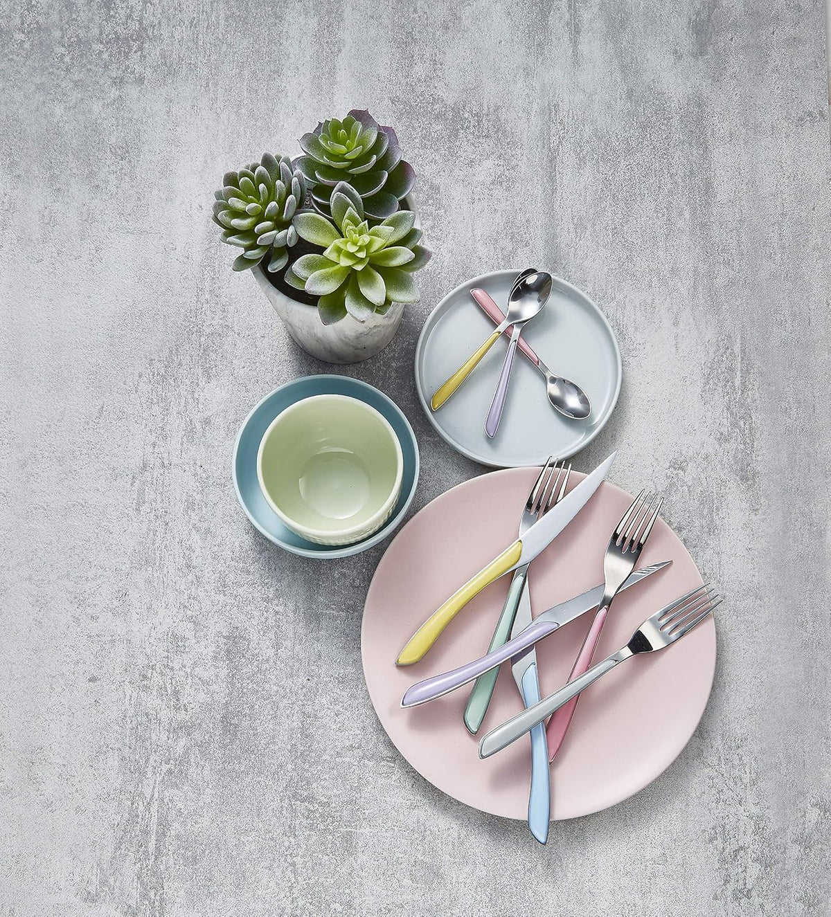 Amefa ECLAT Pastels 16 Piece Cutlery Set for 4 – 4 Pastel Colours – Mix & Match Coloured Handles – 18/0 Stainless Steel – Modern Cutlery with Mint, Lilac, Pink & Yellow Handles