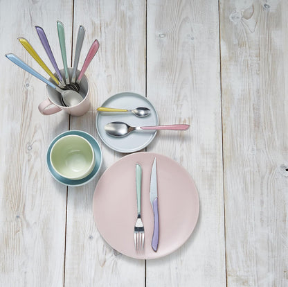 Amefa ECLAT Pastels 16 Piece Cutlery Set for 4 – 4 Pastel Colours – Mix & Match Coloured Handles – 18/0 Stainless Steel – Modern Cutlery with Mint, Lilac, Pink & Yellow Handles