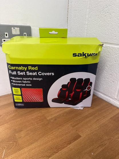 Sakura Car Seat and Headrest Covers Carnaby Red SS5293 - Full Set Universal Size Elasticated Hems Side Airbag Compatible Washable Easy Fit