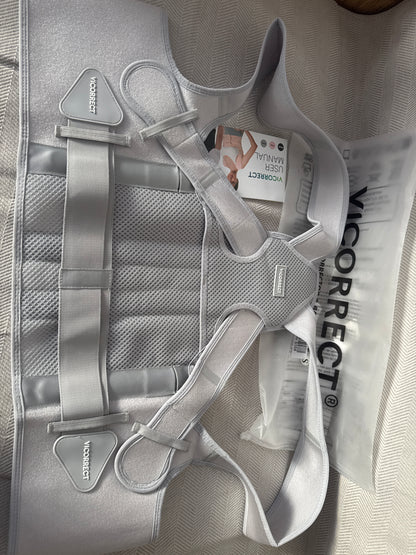 Vicorrect Posture Corrector for Women and Men: Back Brace Support - Shoulders Straightener Relieve Upper Back Pain (Gray, Small)