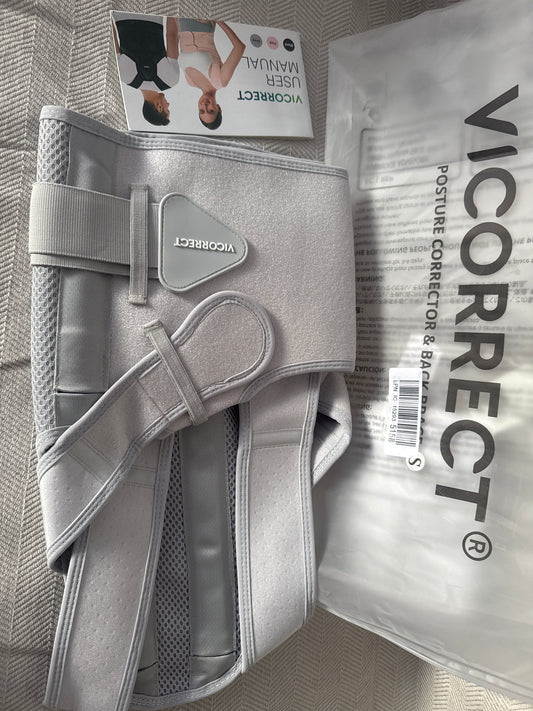 Vicorrect Posture Corrector for Women and Men: Back Brace Support - Shoulders Straightener Relieve Upper Back Pain (Gray, Small)