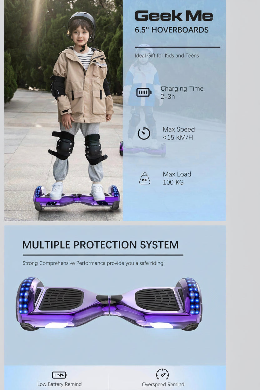 Hoverboards for kids 6.5 Inch, Quality hoverboards with Bluetooth Speaker,Beautiful LED Lights,Gift for kids and teenager