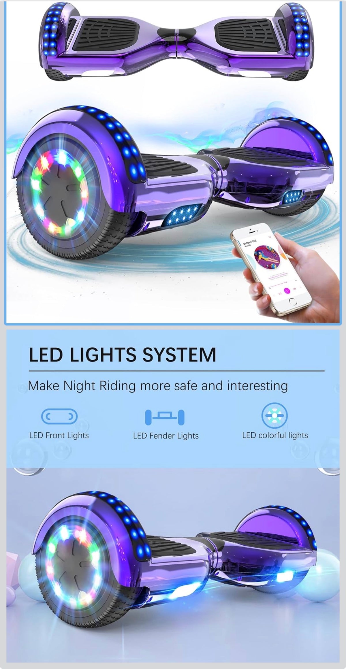 Hoverboards for kids 6.5 Inch, Quality hoverboards with Bluetooth Speaker,Beautiful LED Lights,Gift for kids and teenager