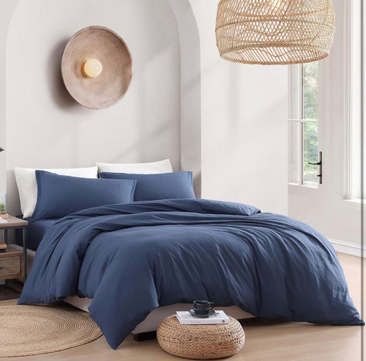 LANE LINEN Super King Duvet Cover, 3 Piece, Pre-Washed Microfibre - Navy