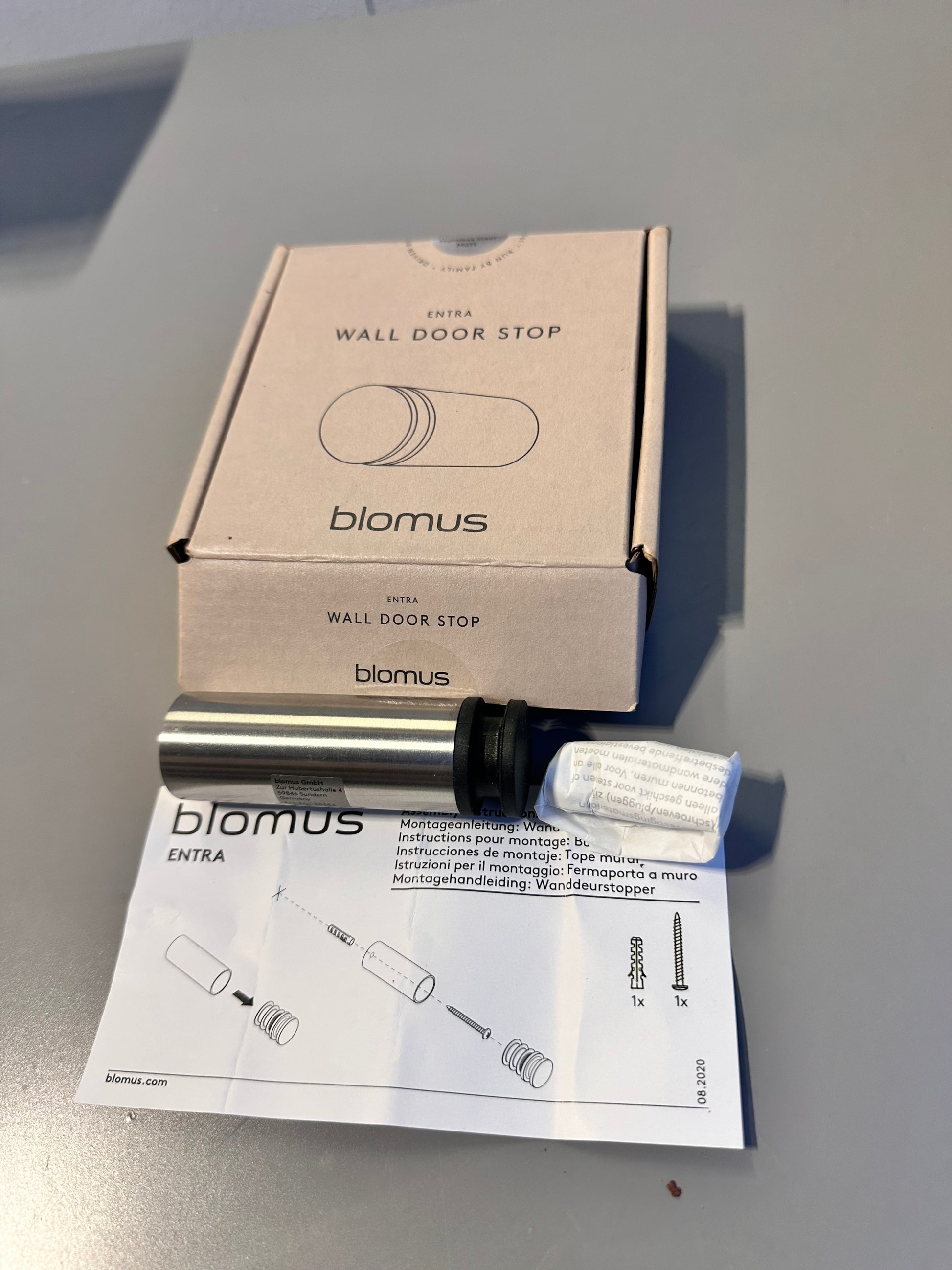 blomus 8 cm Stainless Steel/Plastic Entra Wall Mounted Door Stop, Silver/Black