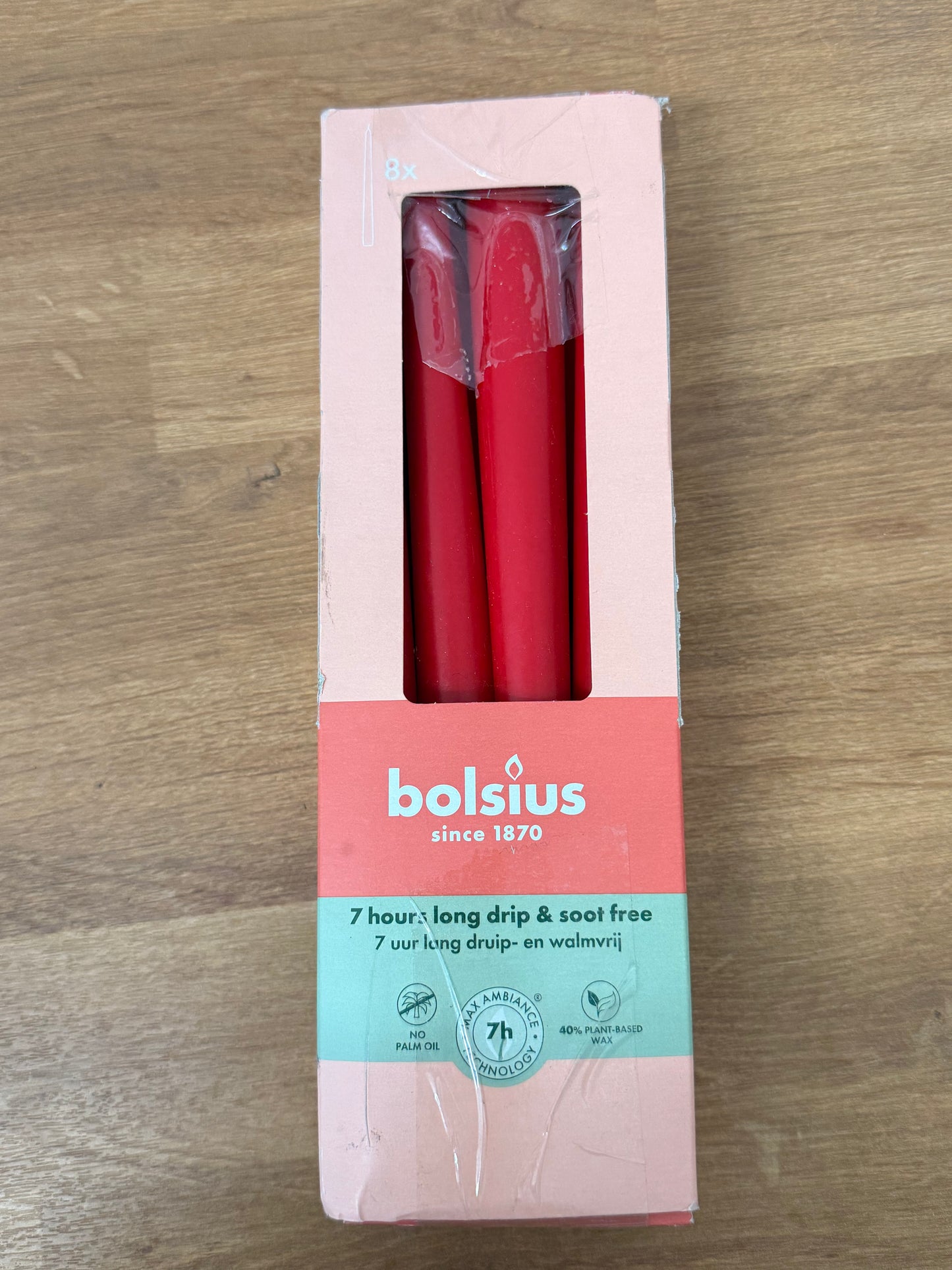Bolsius Tapered Candles - Red - 8-Pack - 24.5 cm - Decorative Household Candles - Burning Time of 7 Hours - Unscented - Includes Natural Vegan Wax - Without Palm Oil