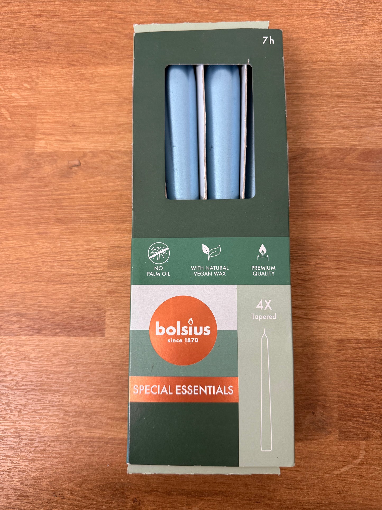 Bolsius Tapered Candles - Metallic Blue - 4-Pack - 24.5 cm - Decorative Household Candles - Burning Time of 7 Hours - Unscented - Includes Natural Vegan Wax - Without Palm Oil