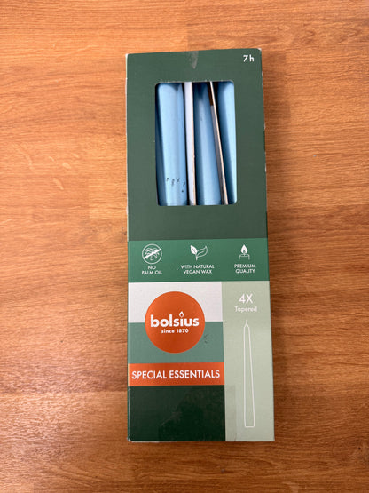 Bolsius Tapered Candles - Metallic Blue - 4-Pack - 24.5 cm - Decorative Household Candles - Burning Time of 7 Hours - Unscented - Includes Natural Vegan Wax - Without Palm Oil