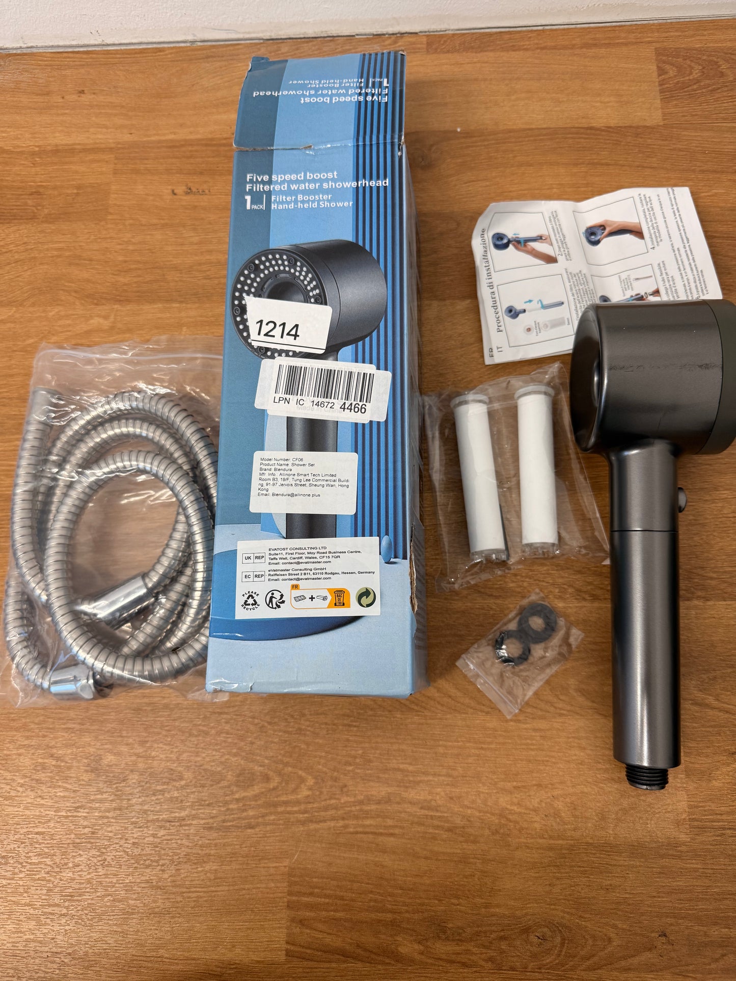 Blendura Shower Head with Hose, Hard Water Filter Shower Head | With 3 Filters, 1.5 m Hose, High Pressure Handheld Design and 5 Spray Modes