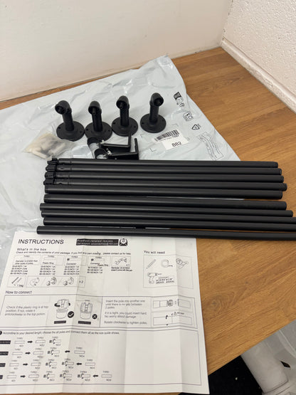 2 Pack Industrial Curtain Rods for Windows 48 to 84 Inches, Blackout Wrap Around Curtain Rod, for Indoor and Outdoor, 5/8 Inch Diameter, 35 to 75 Inches, Black