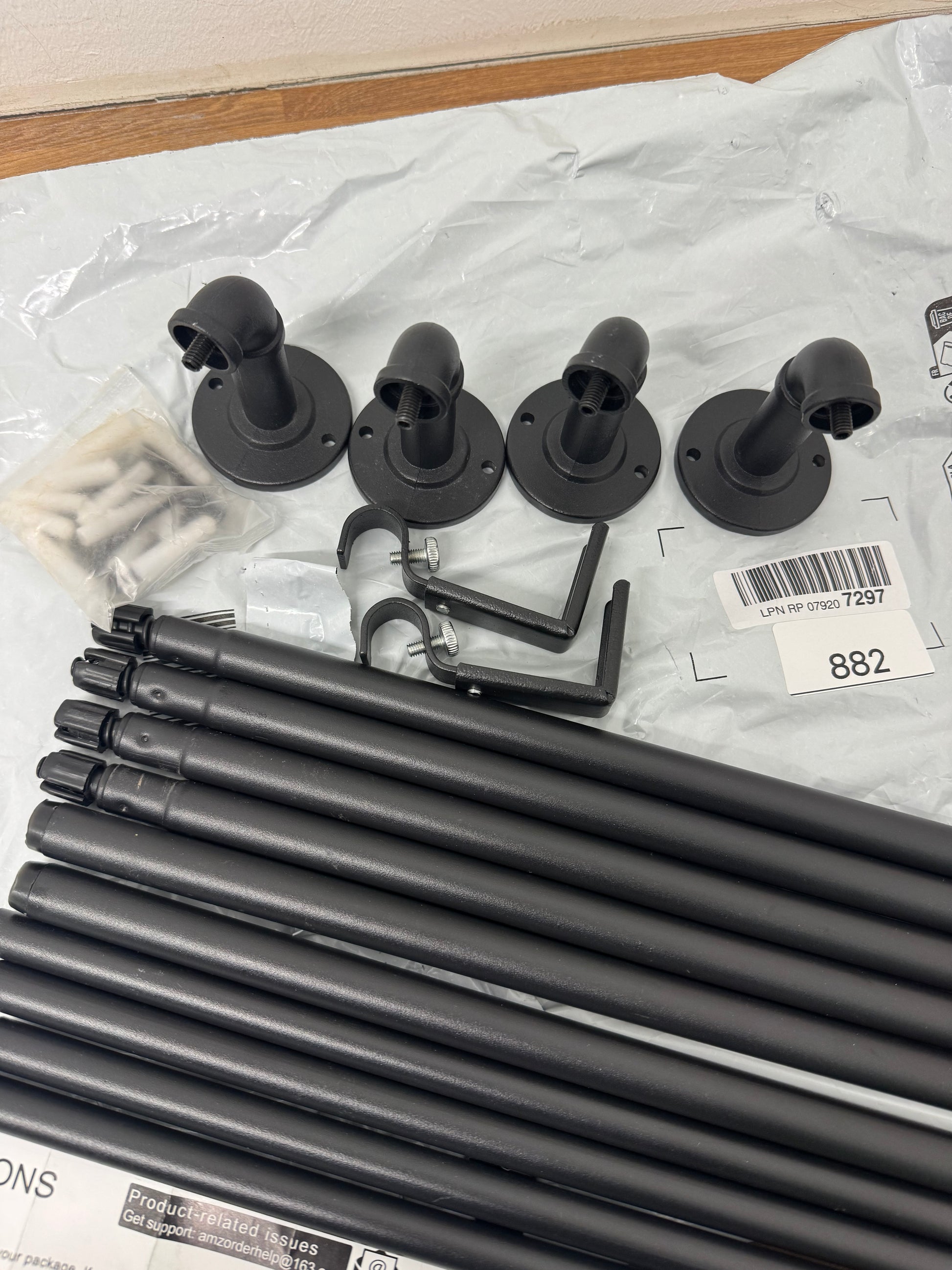 2 Pack Industrial Curtain Rods for Windows 48 to 84 Inches, Blackout Wrap Around Curtain Rod, for Indoor and Outdoor, 5/8 Inch Diameter, 35 to 75 Inches, Black
