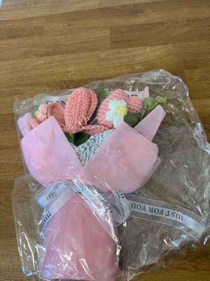 Crochet Bouquet Tulips Artificial Flowers Gifts for Women, Pink | Forever Preserved Flower Decorations Handmade Knitted Fake Tulip for Mother's Day Wedding Anniversary Graduation Birthday