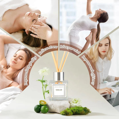 Glass Bottle Diffuser, 50ml Long Lasting Freesia Scent Air Freshener for Home & Room Decor, Room Diffuser with Decorative Sticks, Bathroom Air Freshener and Home decor