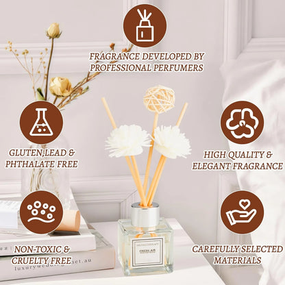 Glass Bottle Diffuser, 50ml Long Lasting Freesia Scent Air Freshener for Home & Room Decor, Room Diffuser with Decorative Sticks, Bathroom Air Freshener and Home decor
