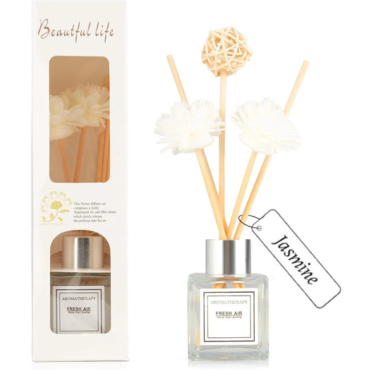 Glass Bottle Diffuser, 50ml Long Lasting Freesia Scent Air Freshener for Home & Room Decor, Room Diffuser with Decorative Sticks, Bathroom Air Freshener and Home decor